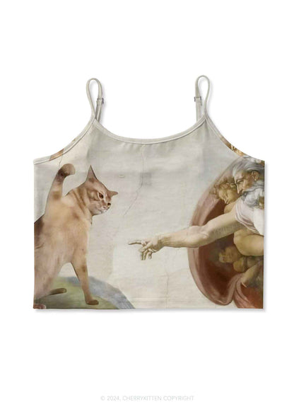 God Give Cat Y2K Print Cami Crop Top Cherrykitten