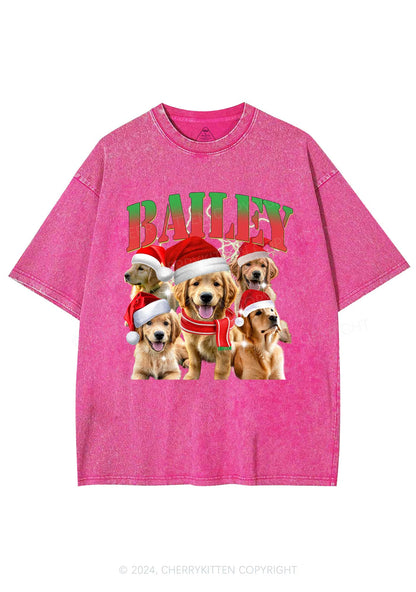 Christmas Custom Pet Photo Y2K Washed Tee Cherrykitten