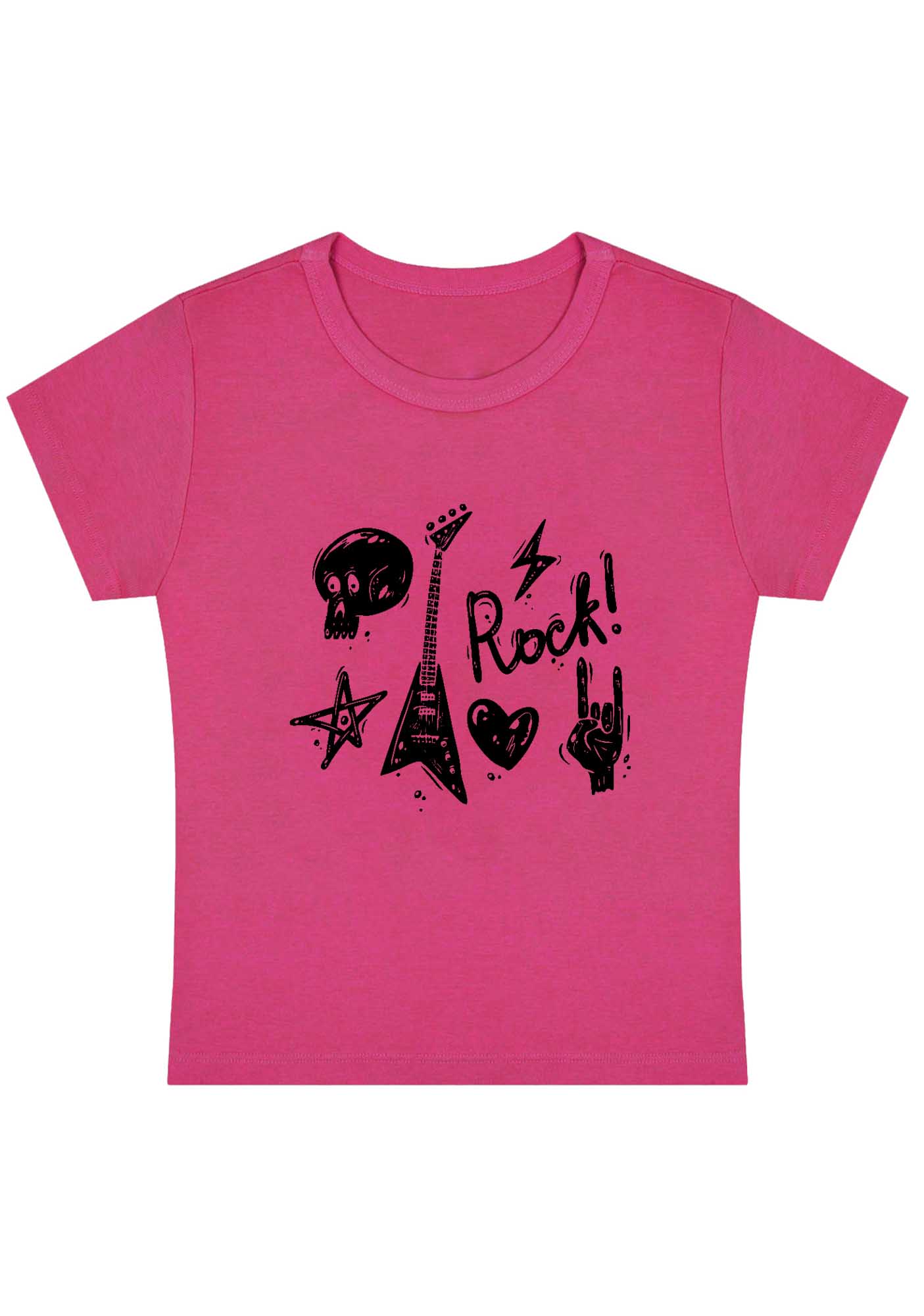 Curvy Skull Guitar Rock Heart Star Baby Tee