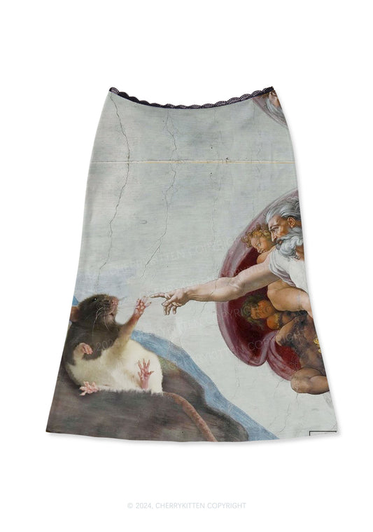 God Give Rat Y2K Print Midi Skirt Cherrykitten