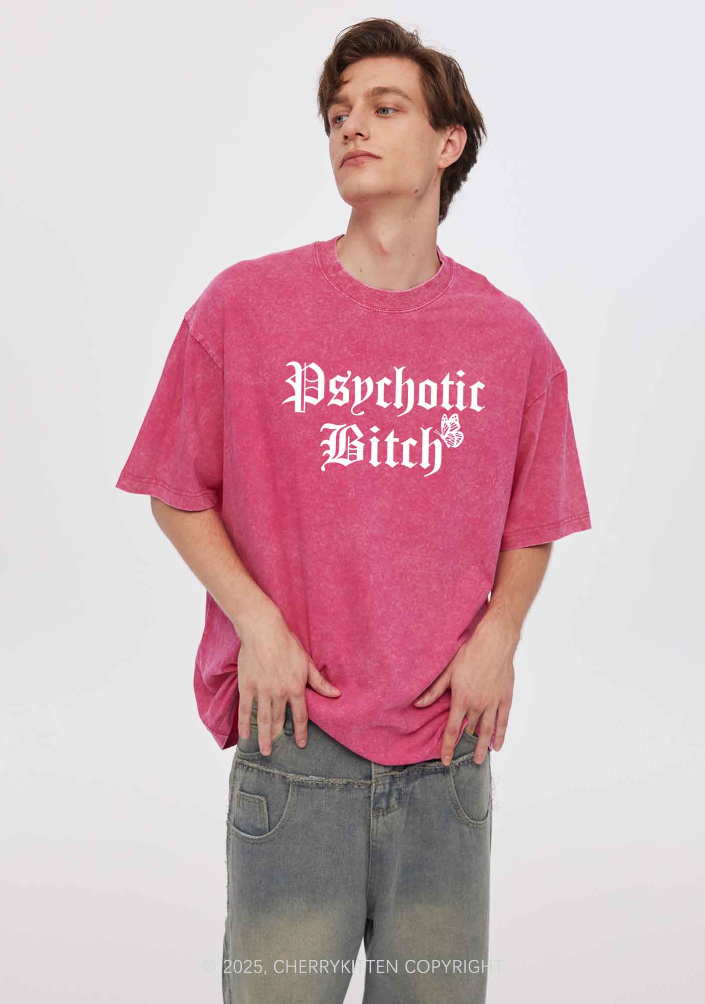 Psychotic Bxxch Y2K Washed Tee Cherrykitten