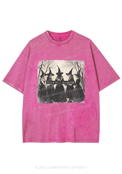 Halloween Girls Will Be Girls Y2K Washed Tee Cherrykitten