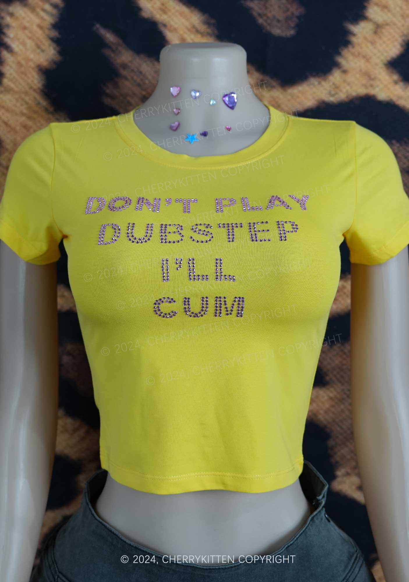 Rhinestone Dont Play Dubstep Y2K Baby Tee Cherrykitten