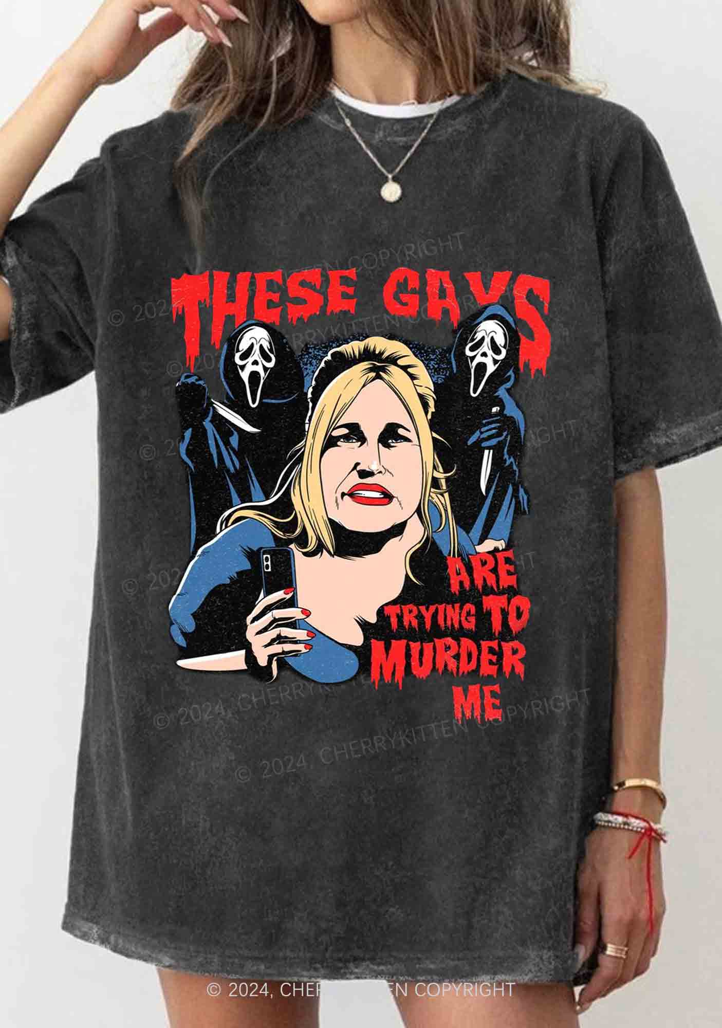 Halloween Gays Murder Me Y2K Washed Tee Cherrykitten