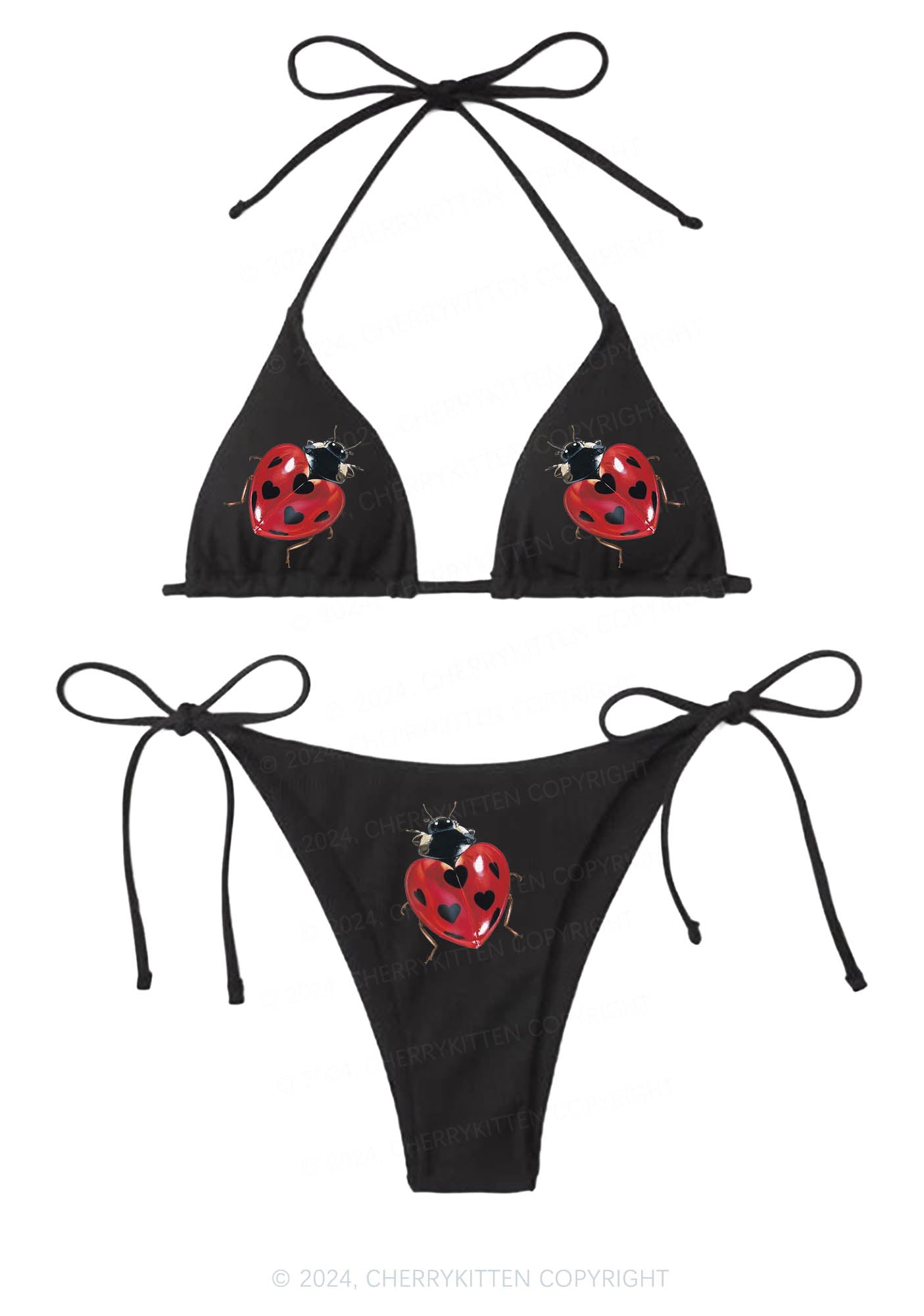 Heart Ladybug Y2K Halter Triangle Bikini Set Cherrykitten