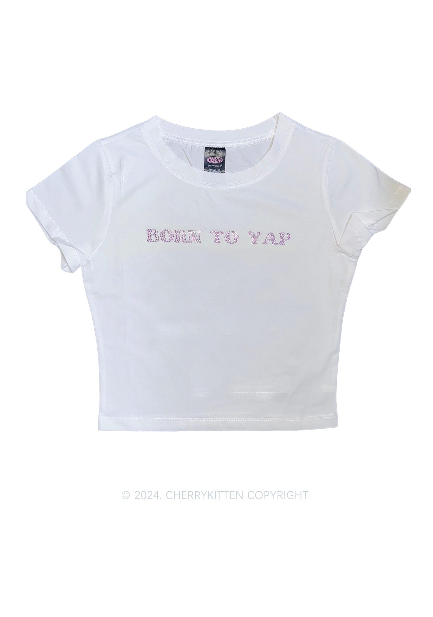 Rhinestone Born To Yap Y2K Baby Tee Cherrykitten