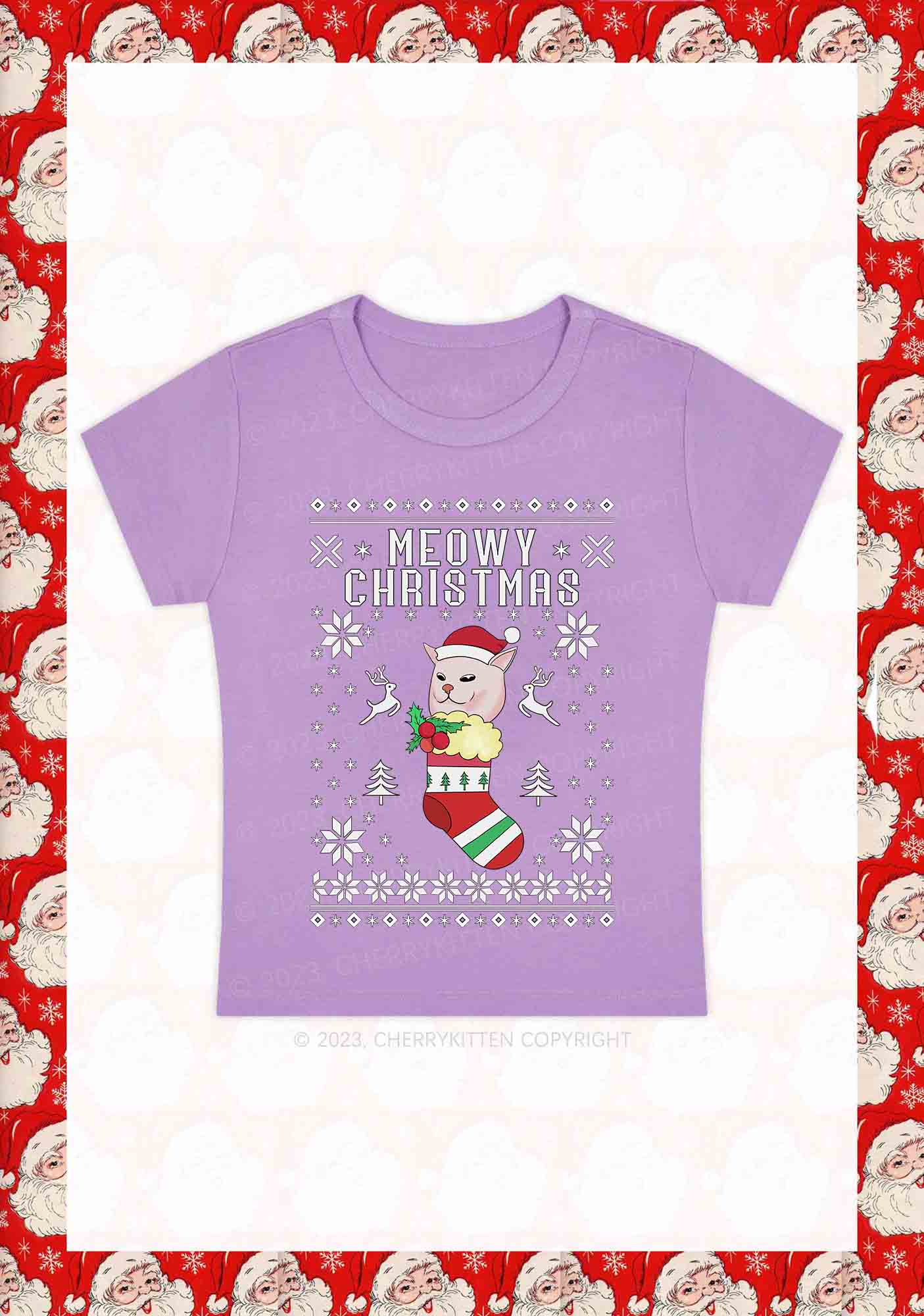 Meowy Christmas Socks Y2K Baby Tee Cherrykitten