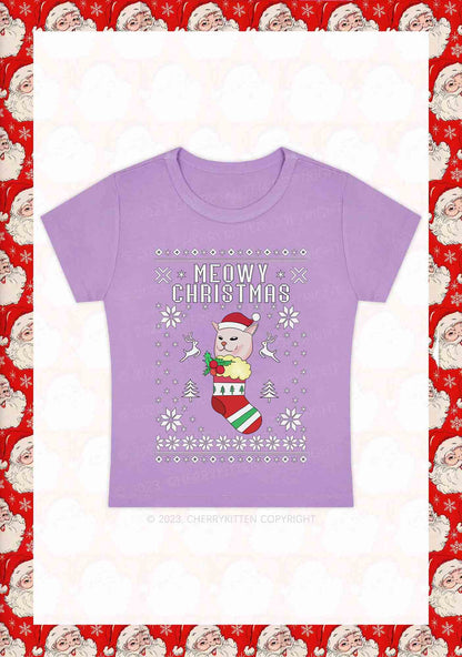 Meowy Christmas Socks Y2K Baby Tee Cherrykitten