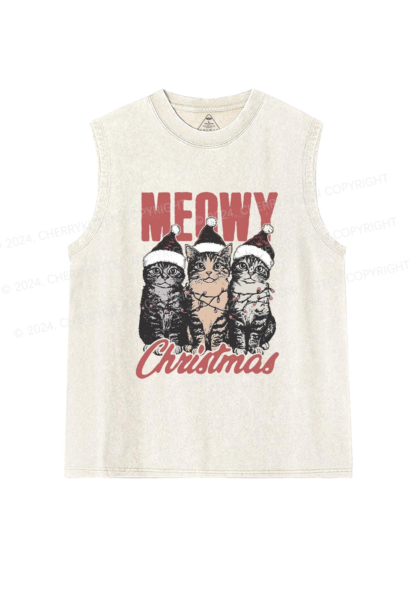 Christmas Meowy Y2K Washed Tank Cherrykitten