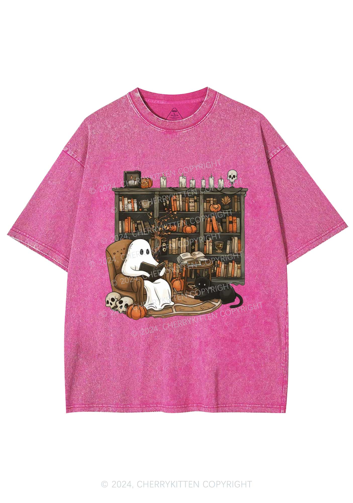 Halloween Ghost Reading Y2K Washed Tee Cherrykitten