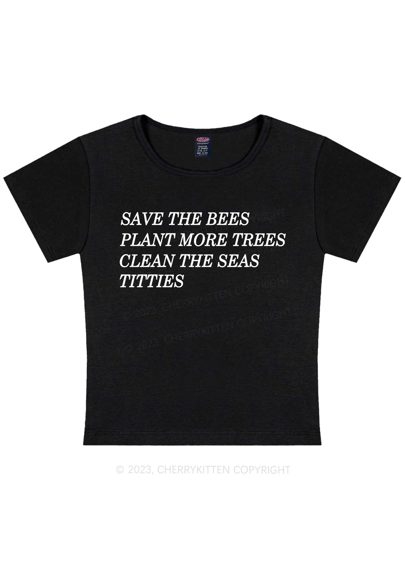 Curvy Save The Bees Y2K Baby Tee Cherrykitten