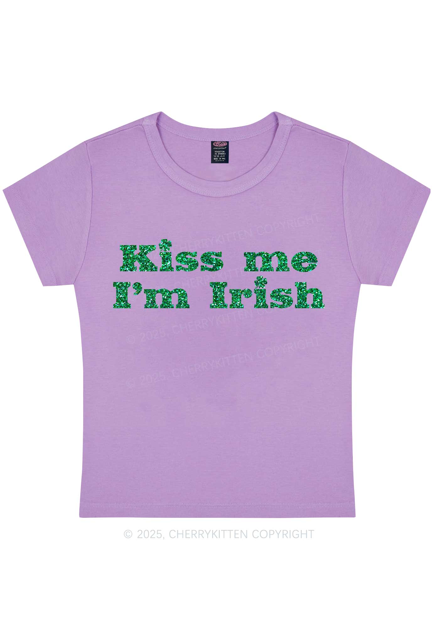 Glitter Kiss Me St Patricks Y2K Baby Tee Cherrykitten