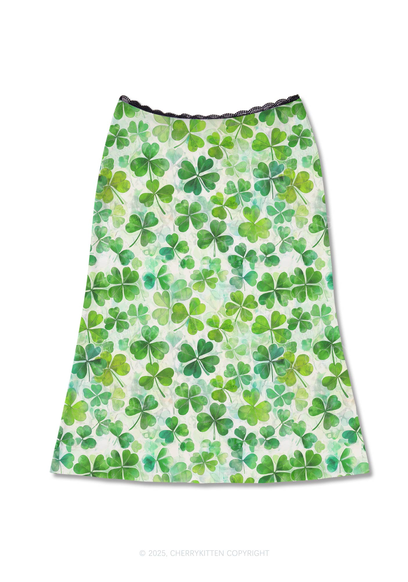 Green Shamrock Y2K Print Midi Skirt Cherrykitten