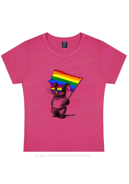 Rainbow Flag Rat Y2K Baby Tee Cherrykitten