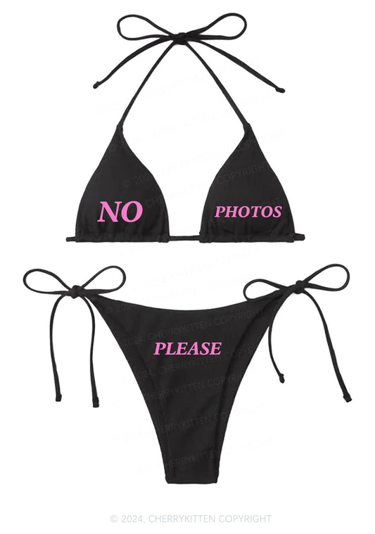 No Photos Please Y2K Halter Triangle Bikini Set Cherrykitten