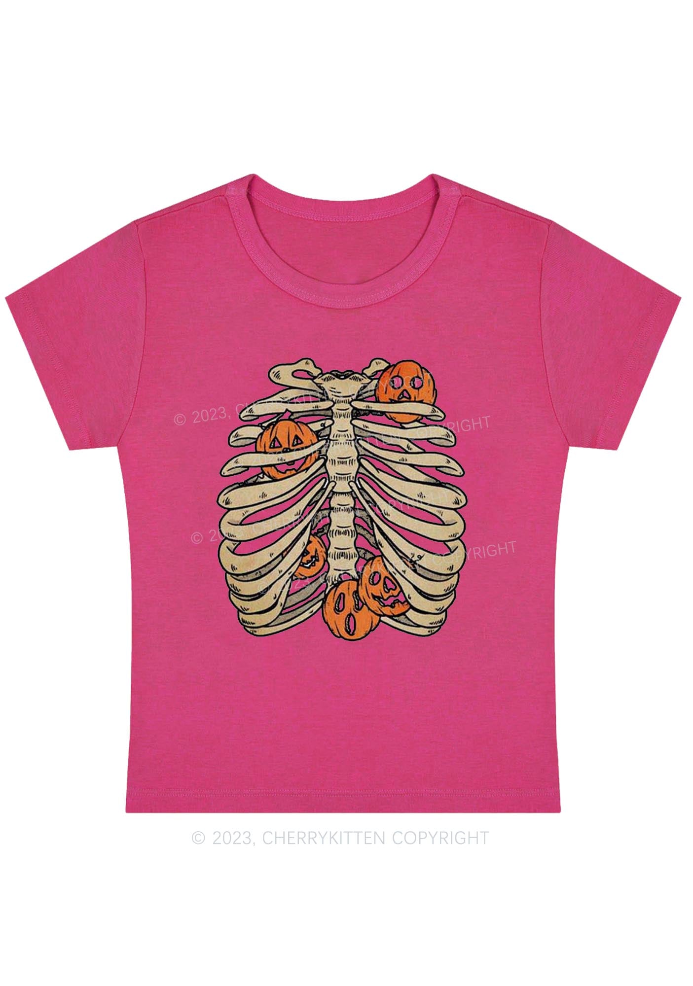 Skeleton Mannequin Pumpkin Halloween Baby Tee Cherrykitten