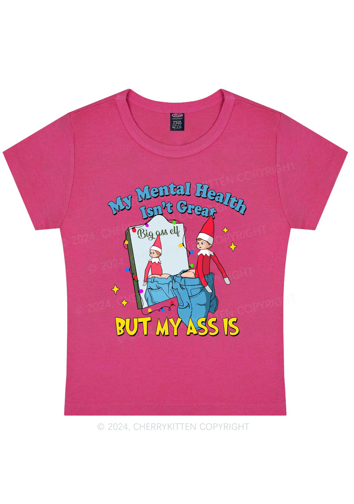 Christmas Big Axx Elf Y2K Baby Tee Cherrykitten