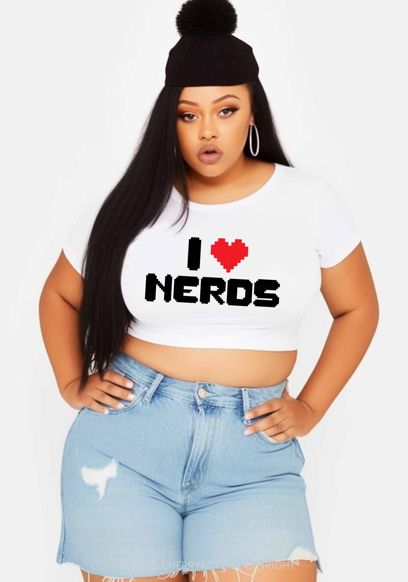 Curvy Pixel I Love Nerds Y2K Baby Tee Cherrykitten