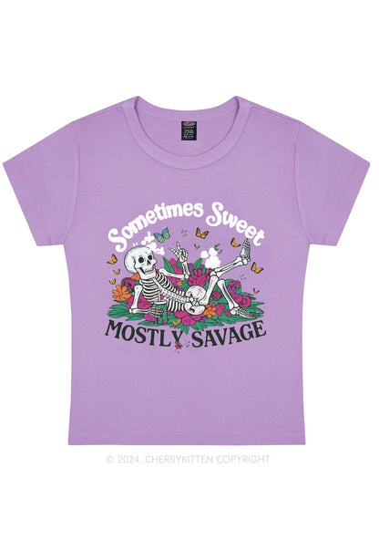 Halloween Mostly Savage Y2K Baby Tee Cherrykitten