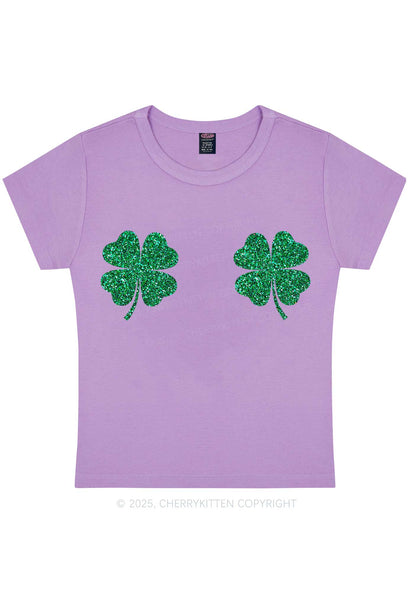 Glitter Four Leaf Clover St Patricks Y2K Baby Tee Cherrykitten