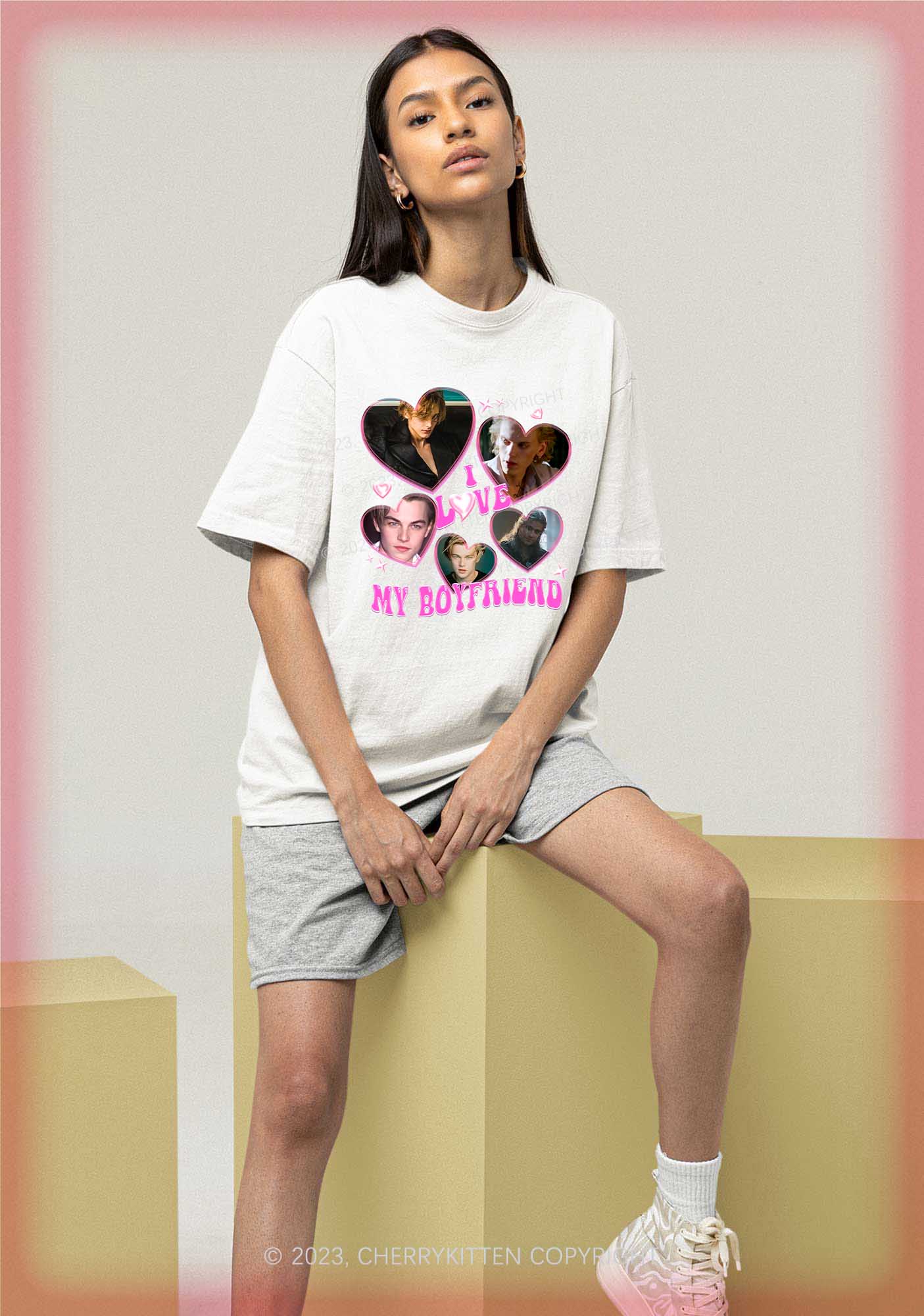 Cherrykitten Personalized for BF&GF Sal Valentine\'s Cherrykitten Y2K Photo Chunky Shirt Day
