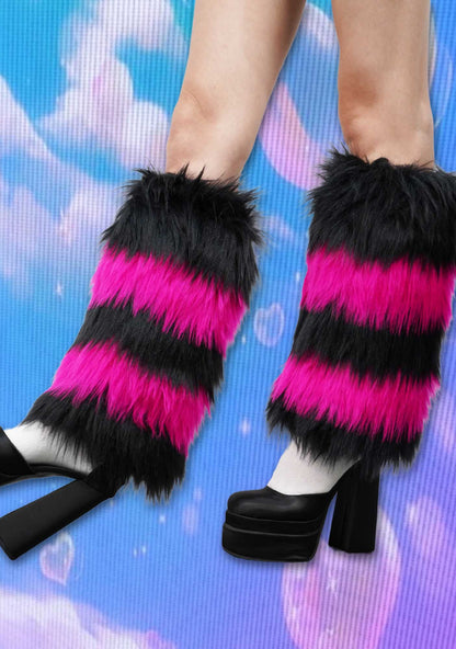 Black Pink Faux Fur Y2K Leg Warmers Cherrykitten