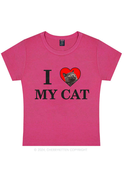 I Love My Cat Custom Photo Y2K Baby Tee Cherrykitten