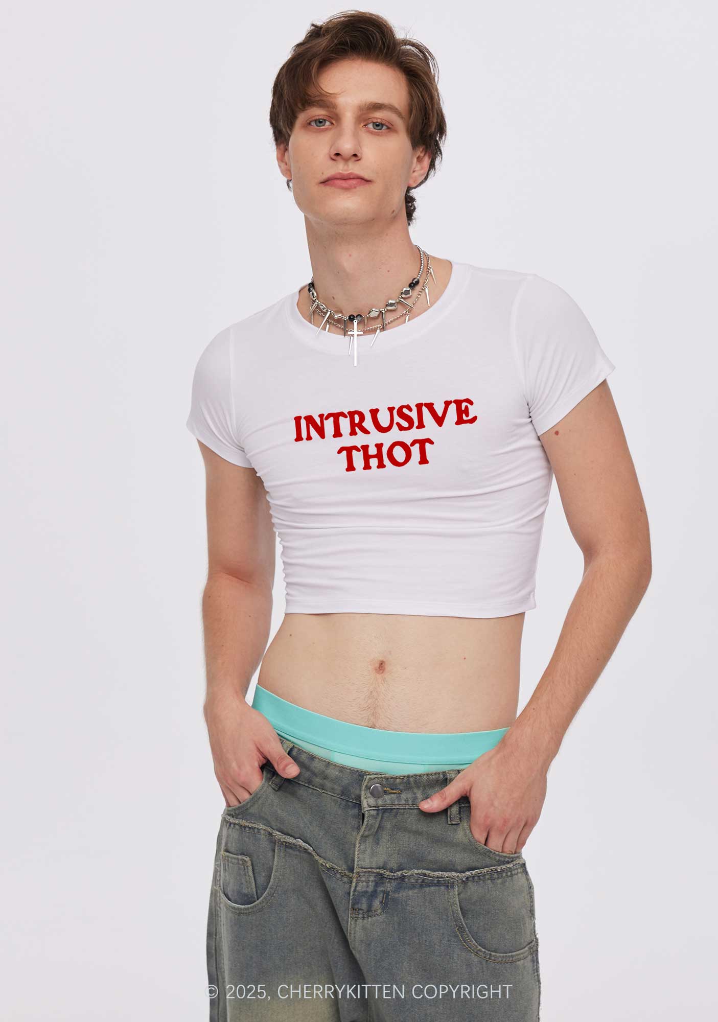 Intrusive Thot Y2K Baby Tee Cherrykitten