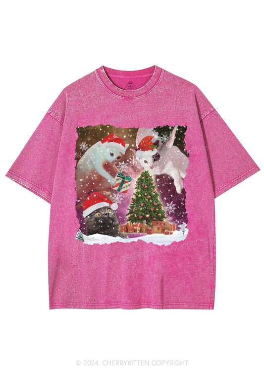 Christmas Cats Gift Y2K Washed Tee Cherrykitten