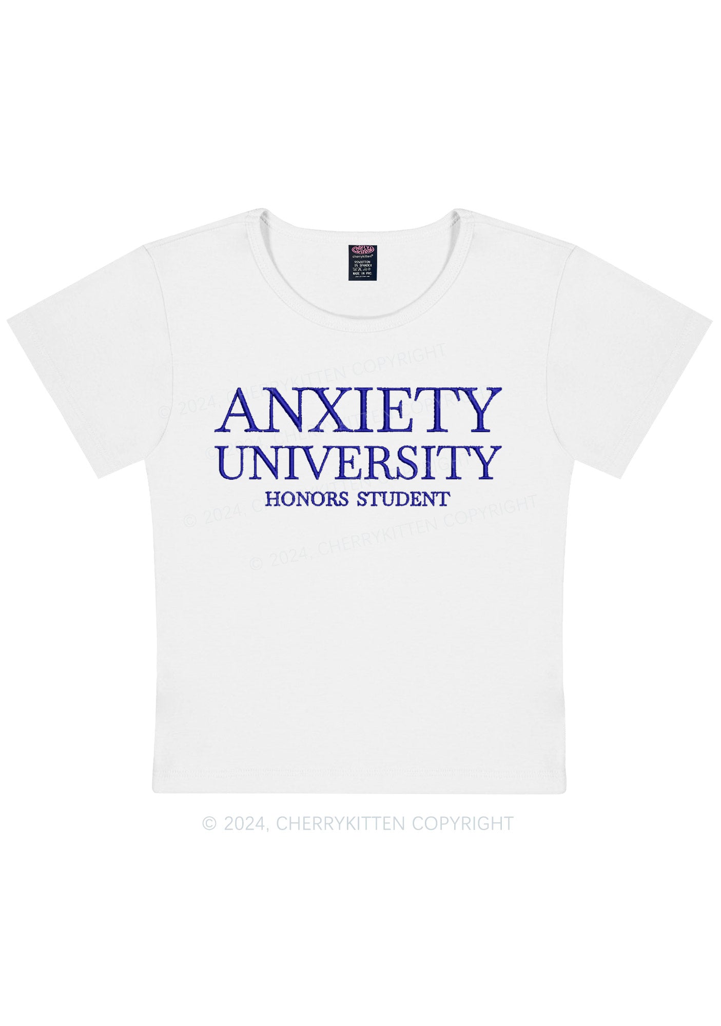 Embroidered Anxiety University Y2K Baby Tee Cherrykitten