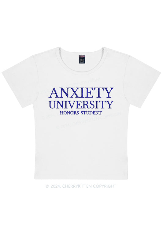 Embroidered Anxiety University Y2K Baby Tee Cherrykitten