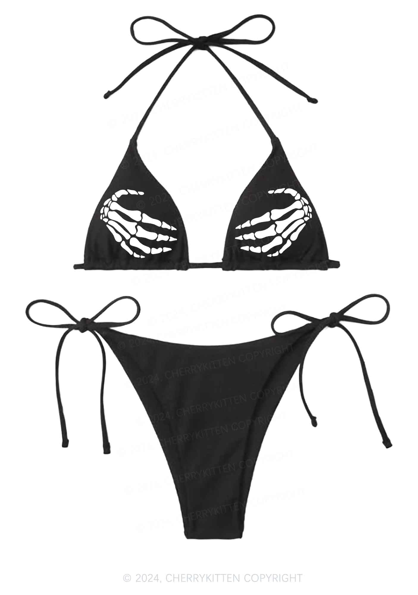 Skeleton Hand Y2K Halter Triangle Bikini Set Cherrykitten