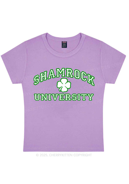 Shamrock University St Patricks Y2K Baby Tee Cherrykitten