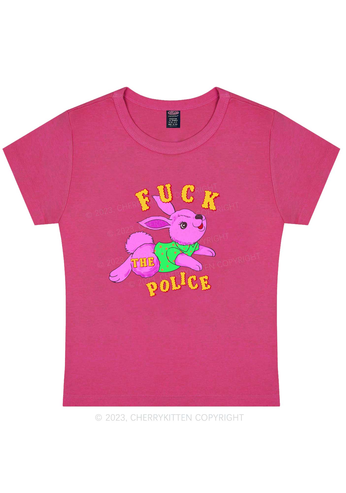 Curvy Fxxk The Police Bunny Y2K Baby Tee Cherrykitten