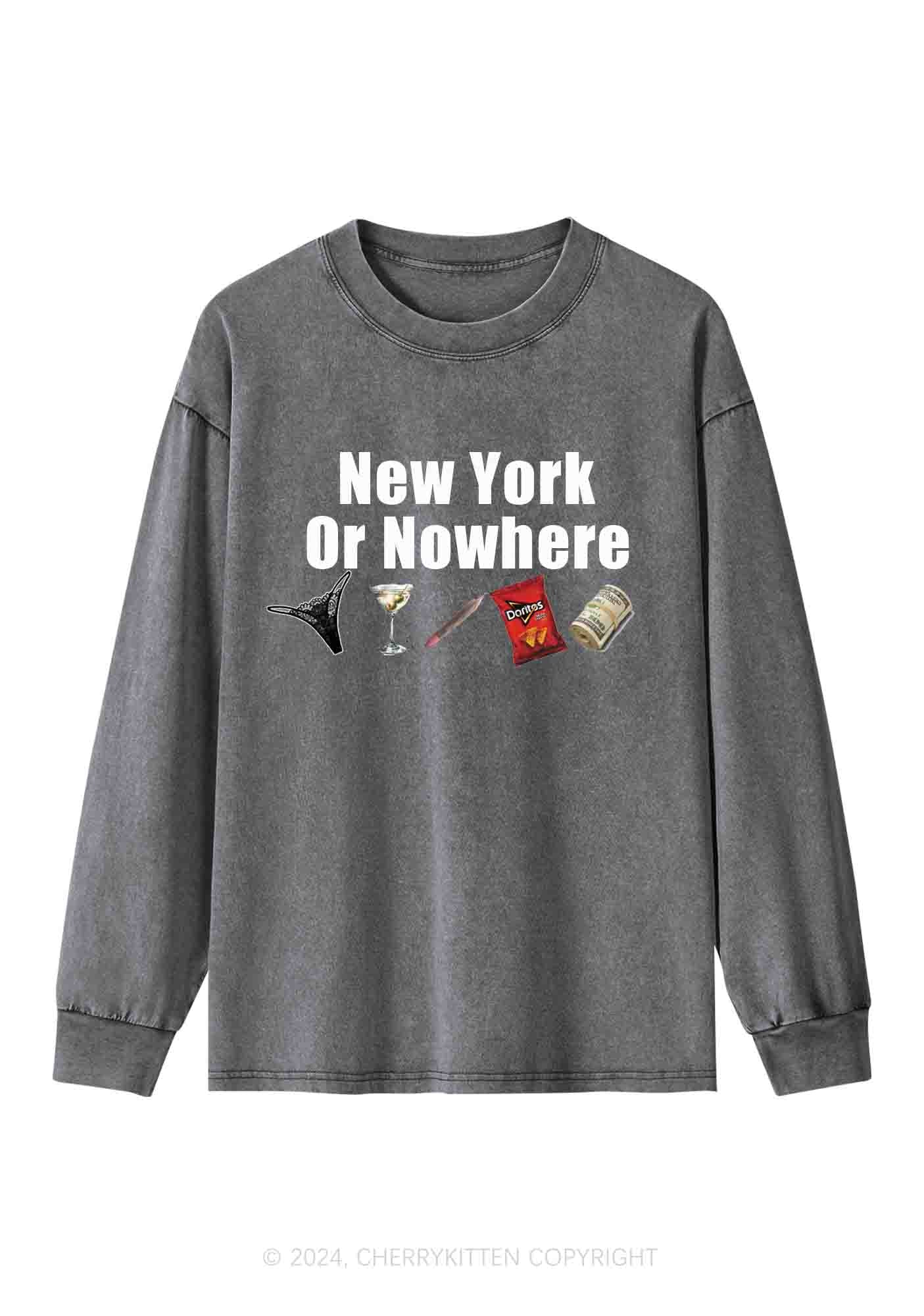 New York Or Nowhere Y2K Washed Long Sleeves Cherrykitten