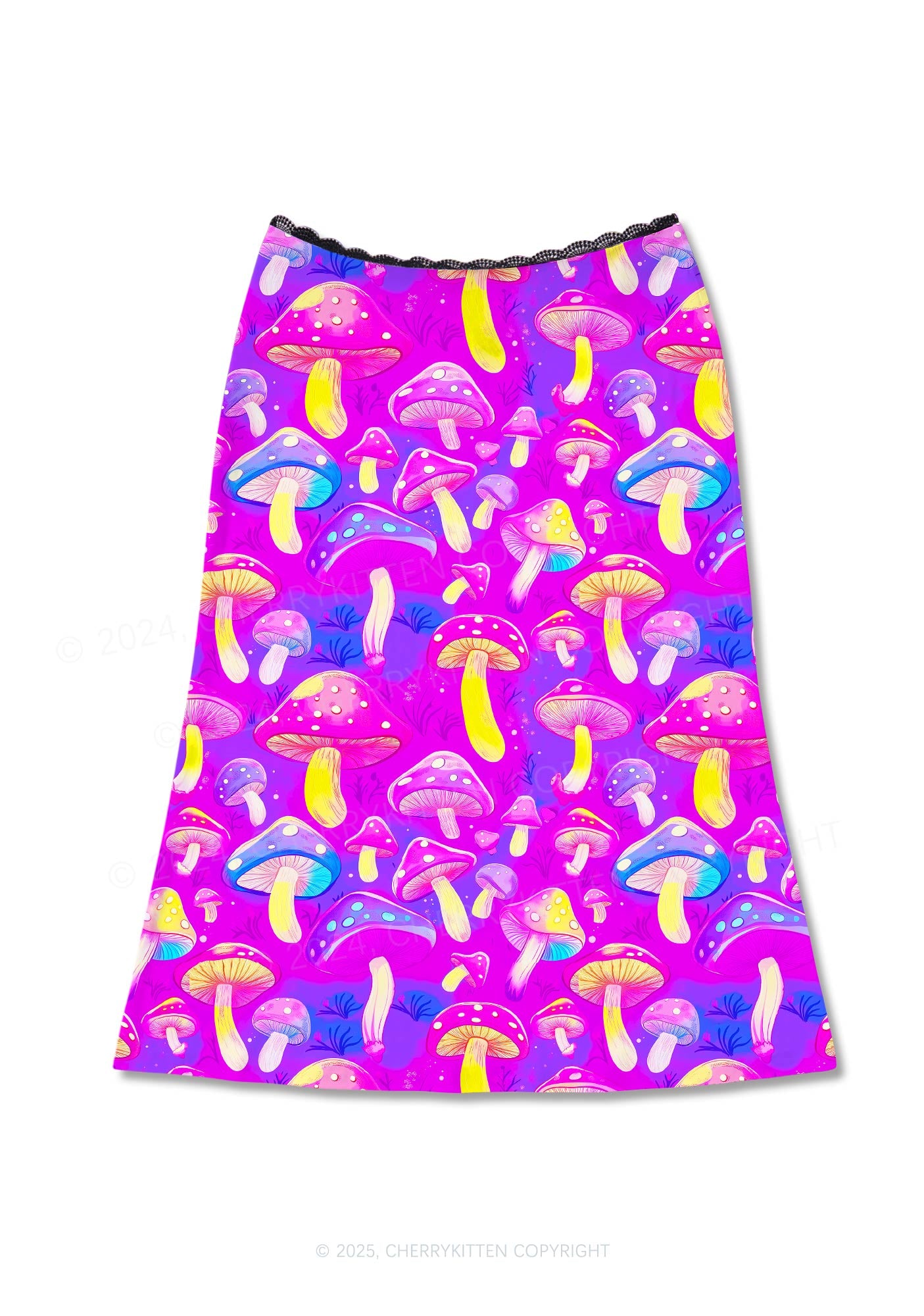 Trippy Mushrooms Y2K Print Midi Skirt Cherrykitten