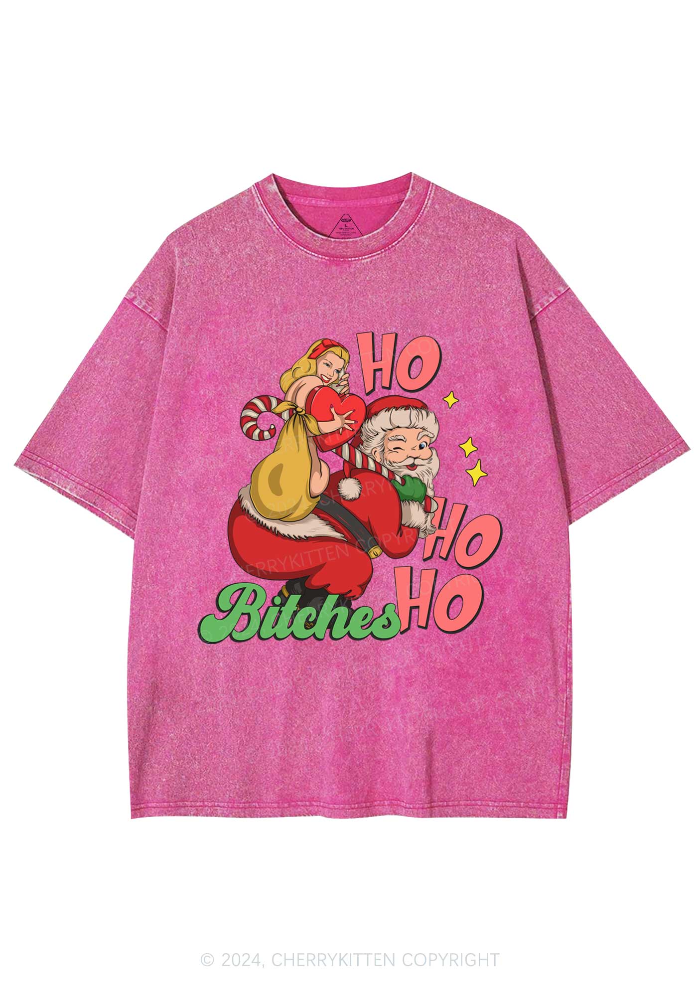 Christmas Ho Ho Ho Bxxches Y2K Washed Tee Cherrykitten