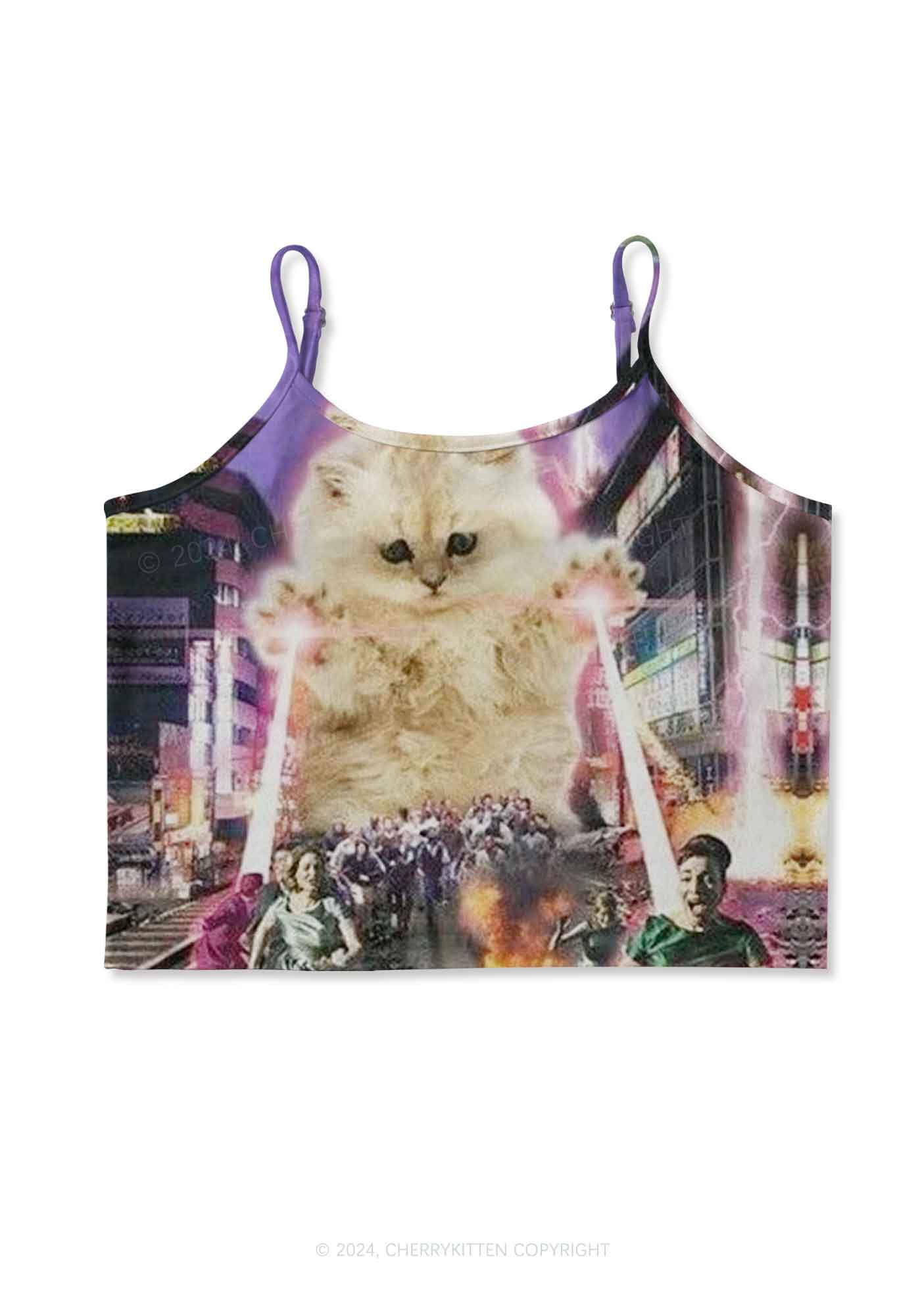 Super Power Kitten Y2K Print Cami Crop Top Cherrykitten