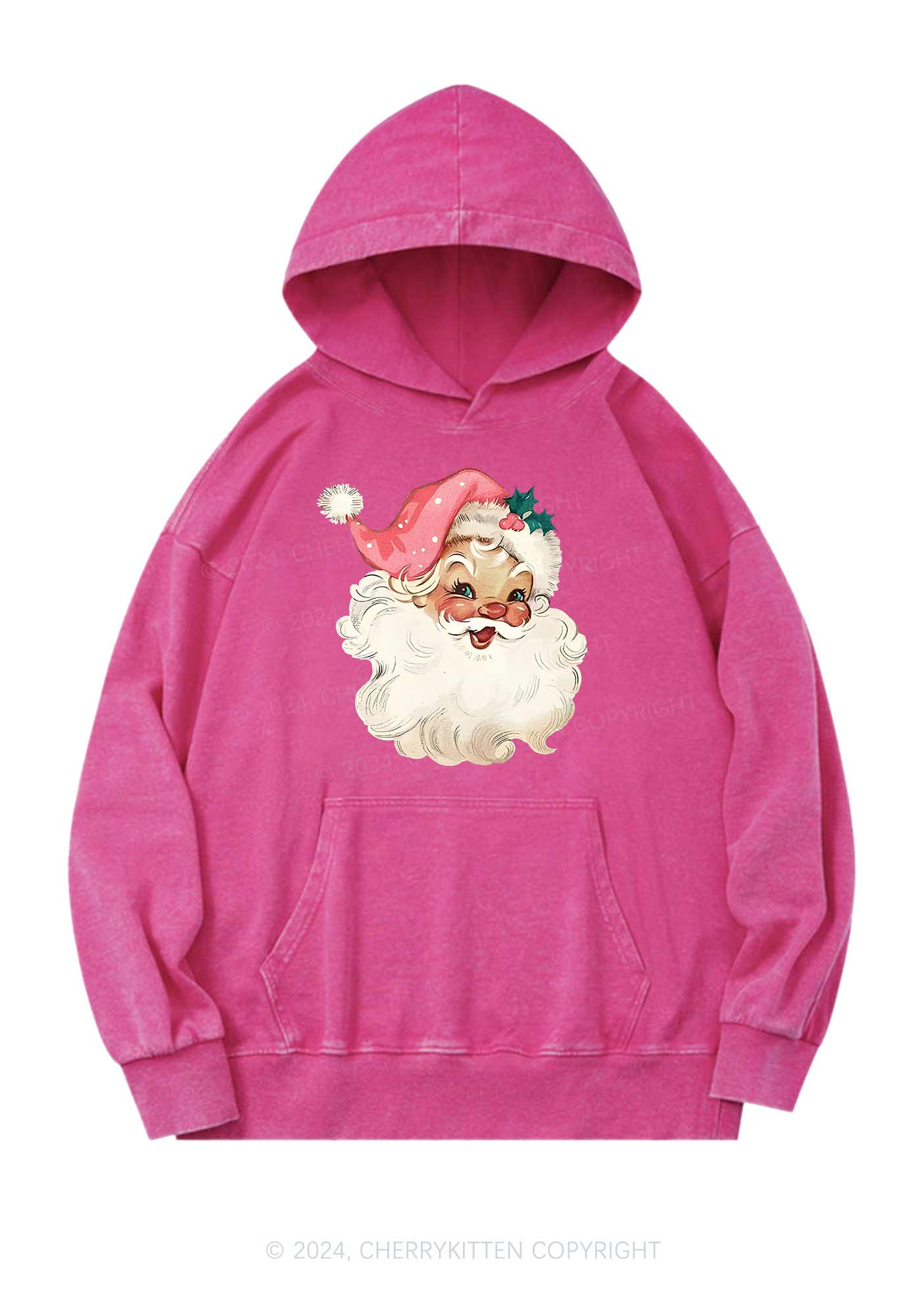 Christmas Pink Santa Y2K Washed Hoodie Cherrykitten