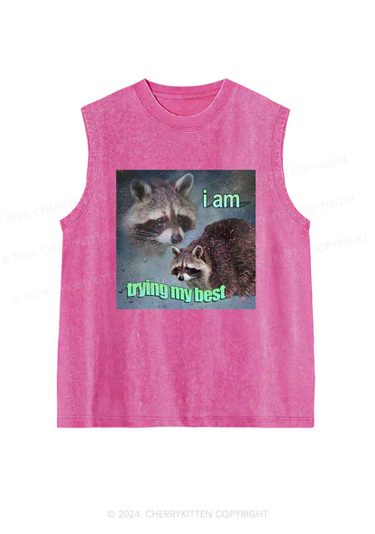 I Am Trying My Best Raccoon Y2K Washed Tank Cherrykitten