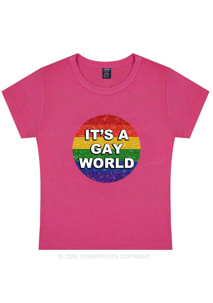 Curvy It's A Gay World Y2K Baby Tee Cherrykitten