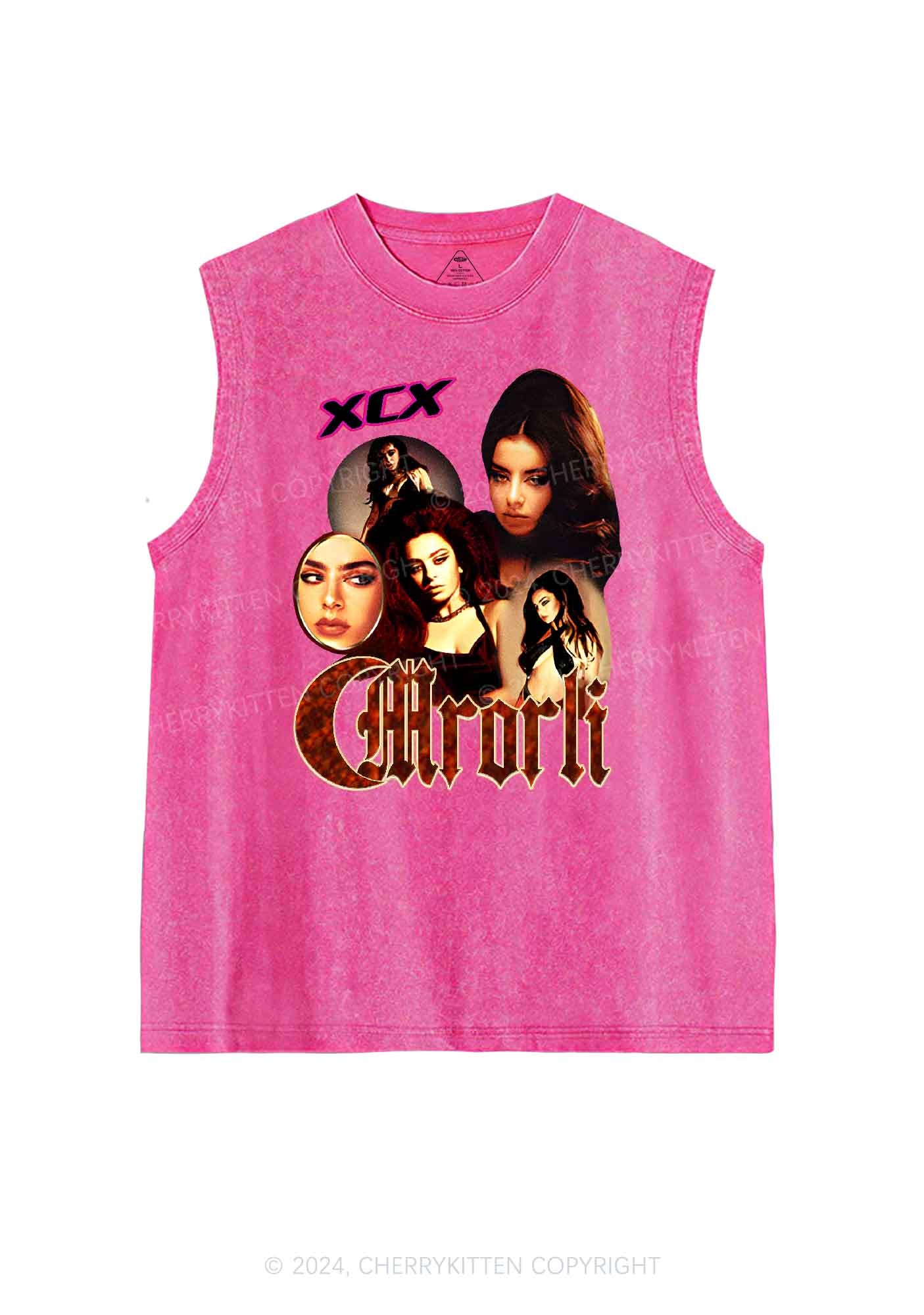 Custom Vintage Portrait Y2K Washed Tank Cherrykitten