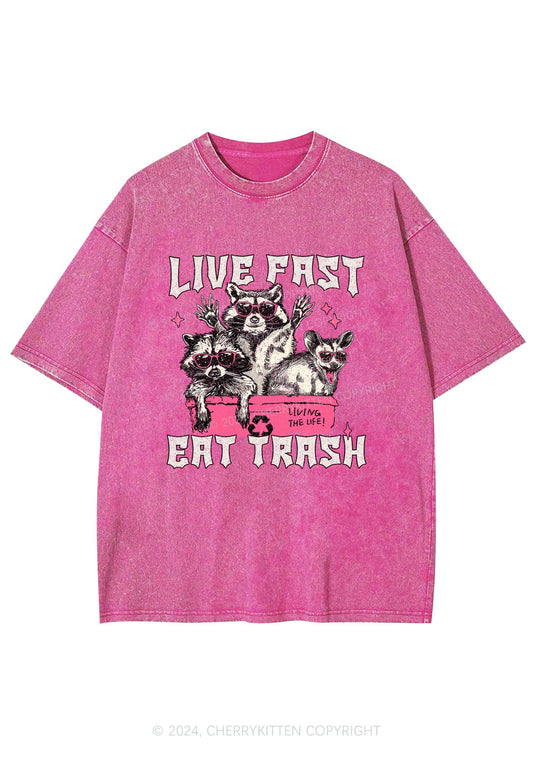 Live Fast Eat Trash Y2K Washed Tee Cherrykitten