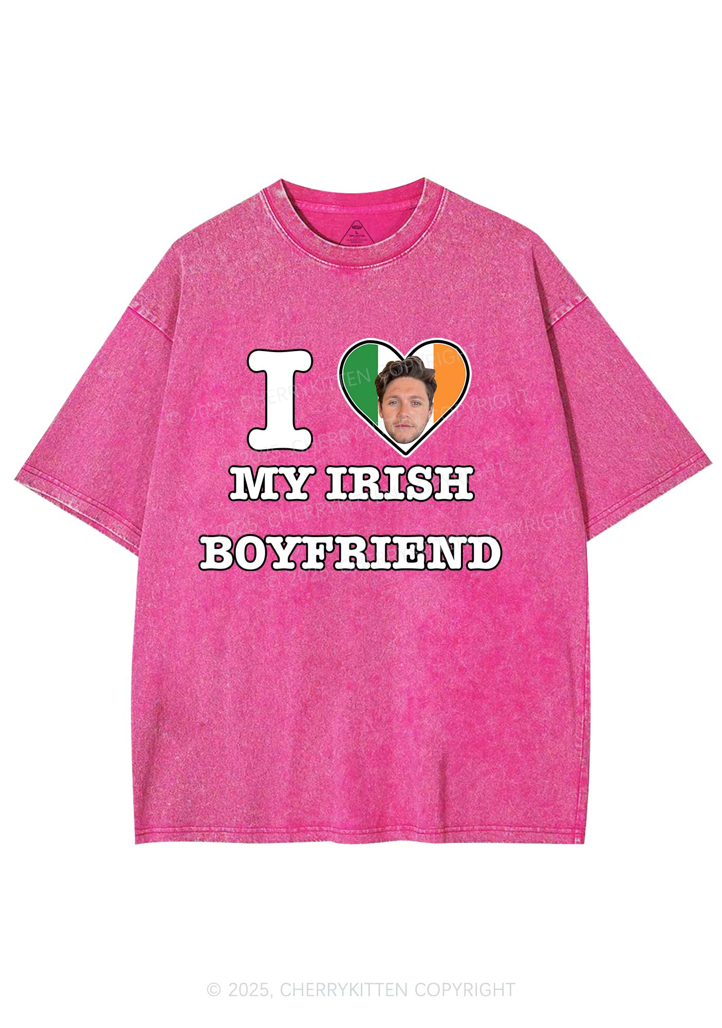 Custom Irish Boyfriend Photo St Patricks Y2K Washed Tee Cherrykitten