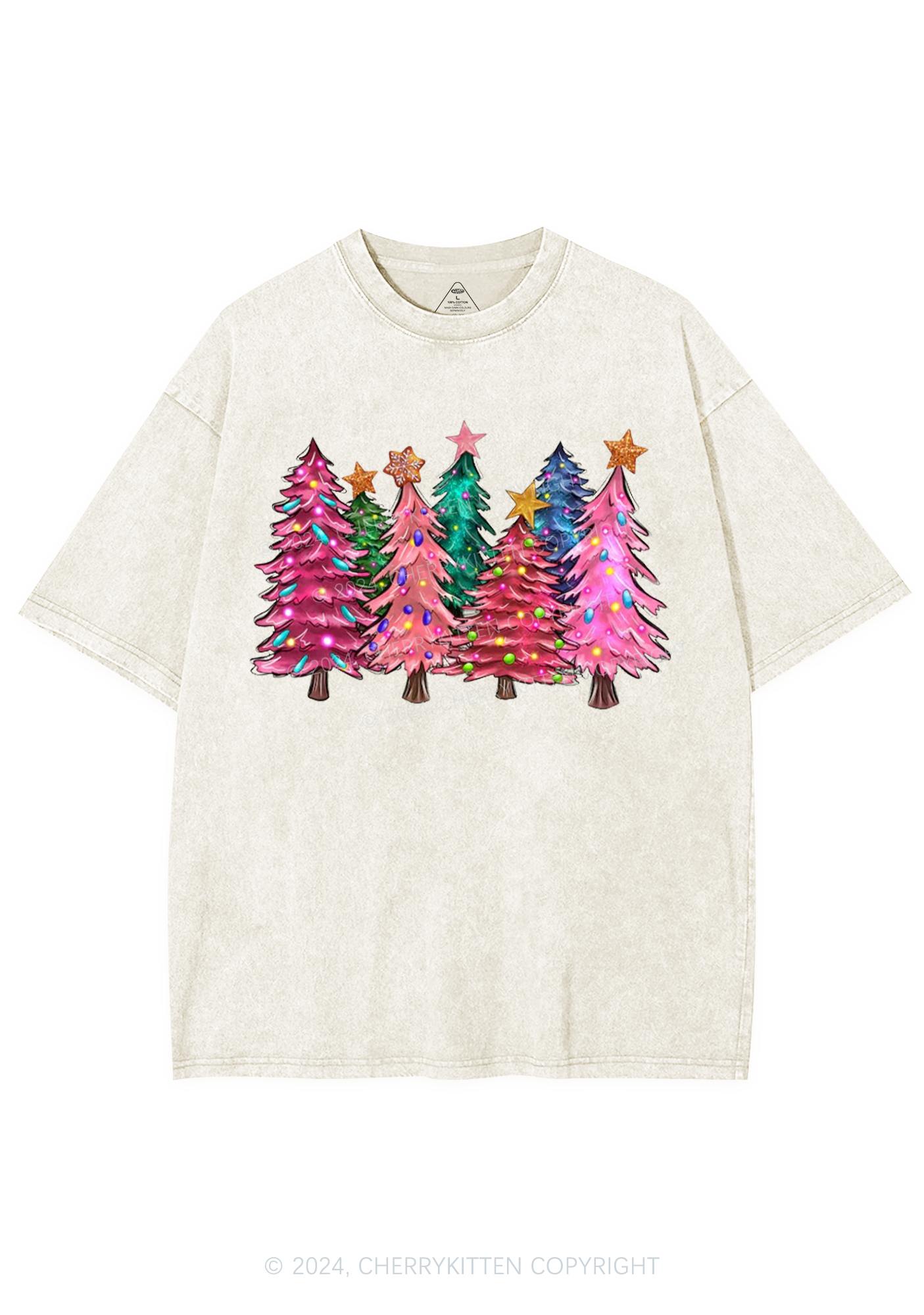 Christmas Pink Tree Y2K Washed Tee Cherrykitten