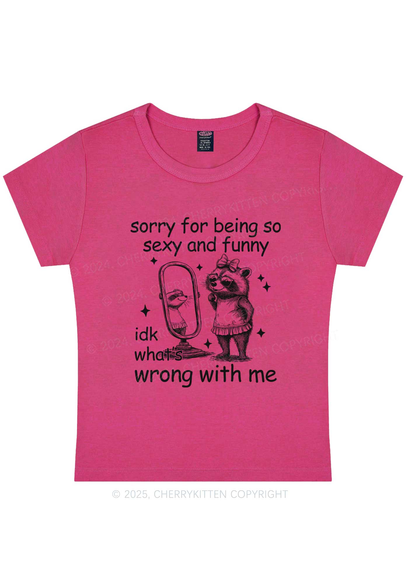 So Funny Raccoon Y2K Baby Tee Cherrykitten