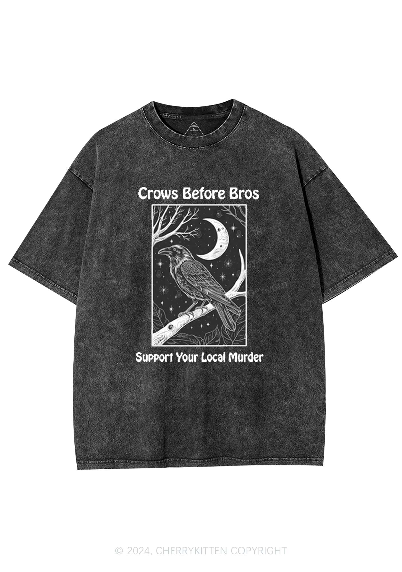 Halloween Crows Murder Y2K Washed Tee Cherrykitten