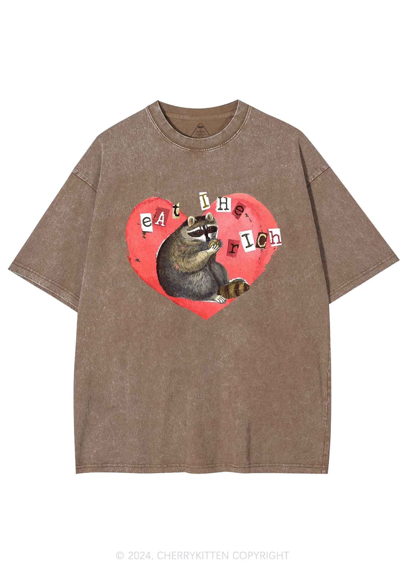 Raccoon Eat The Rich Y2K Valentine's Day Washed Tee Cherrykitten