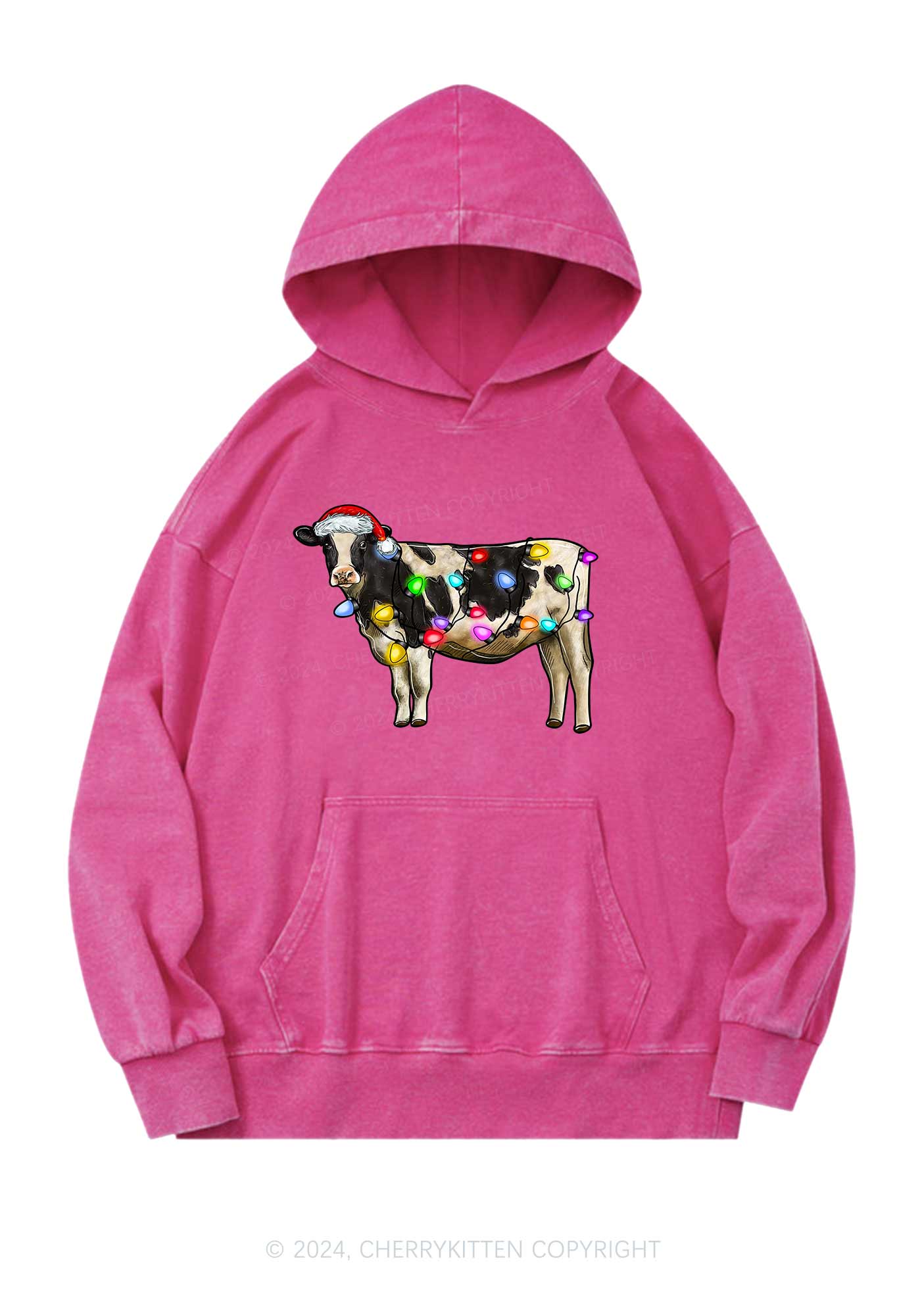 Christmas Cow Y2K Washed Hoodie Cherrykitten