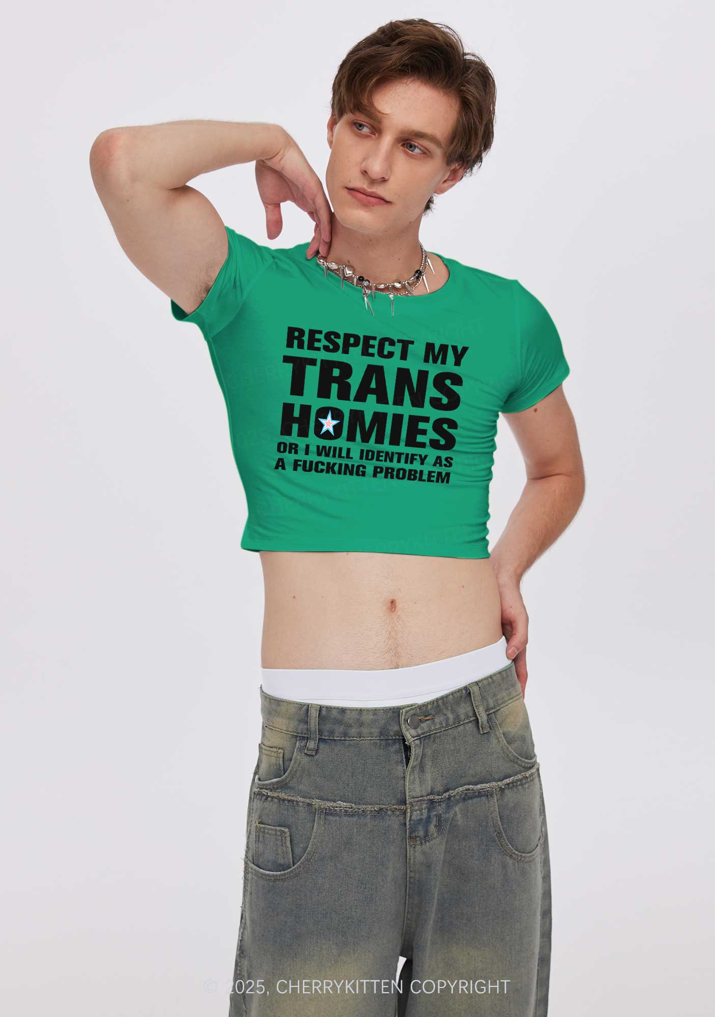 Respect My Trans Homies Y2K Baby Tee Cherrykitten